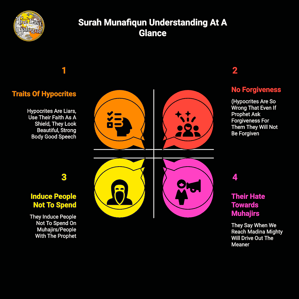 Surah Munafiqun Topics Infographic Showing Surah Munafiqun Understanding At A Glance