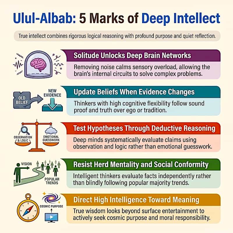 5 Marks of Deep Intellect Infographic showing 5 Marks of Deep Intellect