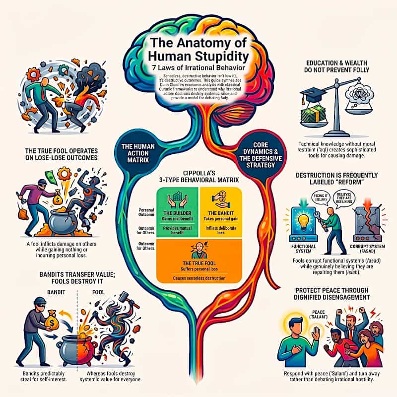7 Laws of Stupidity infographics showing 7 laws of stupidity