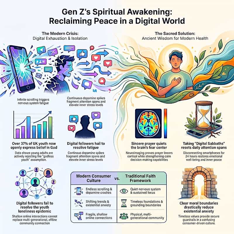 Gen Z is Turning to Faith 4 Infographic showing digital burn out and Gen Z turning to faith