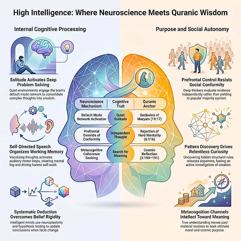 High Intelligence Neuroscience and Quran Infographic showing High Intelligence as per Neuroscience and Quran
