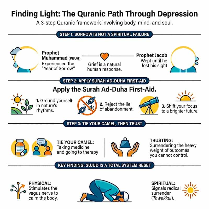 Quran Depression Healing Guide Infographic showing Quran Depression Healing Guide
